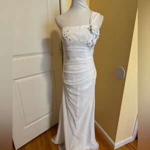 One shoulder Ruched Wedding Dress With Beading  Size M